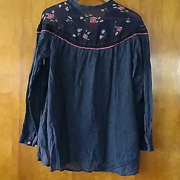 Free People Pinstripe/Floral Button Neck Blouse - Picture 4 of 8